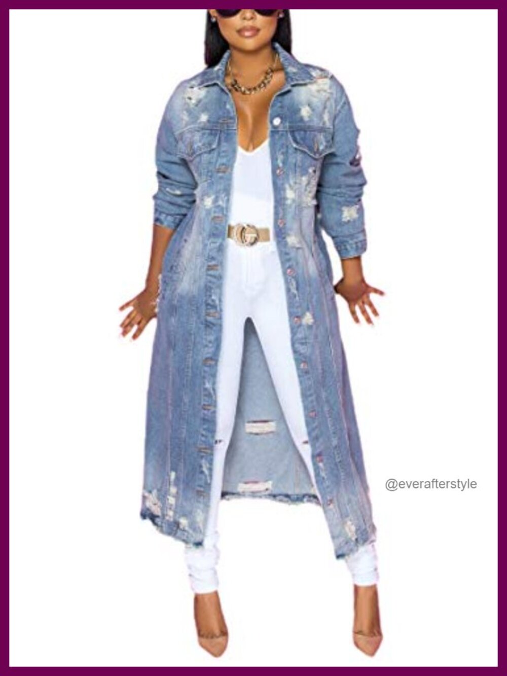 Long Ripped Denim Jacket Trench Coat Maxi Oversized